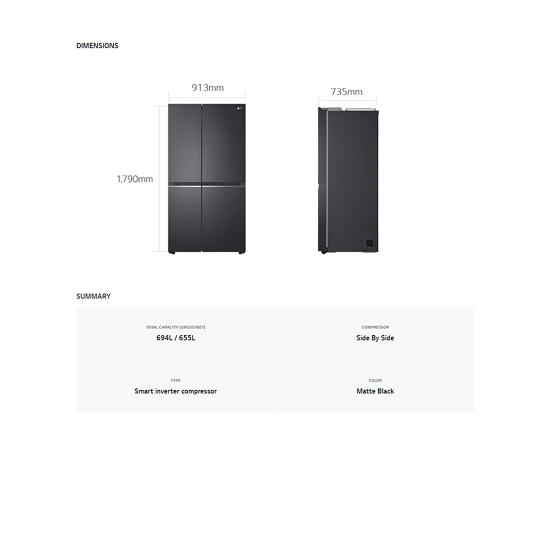 LG 694L Side by side Smart Inverter Refrigerator GC-B257SQVL | DoorCooling+ | Multi Air Flow | Fresh 0 Zone | Refrigerator with 1 Year Warranty