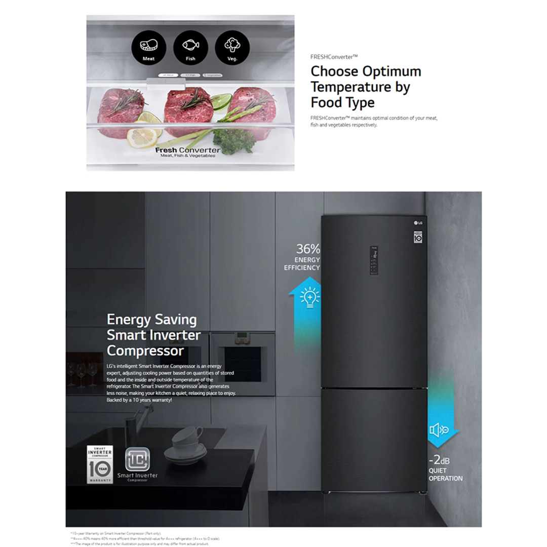 LG 462L 2 Doors Bottom Mount Smart Inverter Refrigerator GC-B569NQCM | Linear cooling | Door Cooling+ | ThinQ | Refrigerator with 1 Year Warranty