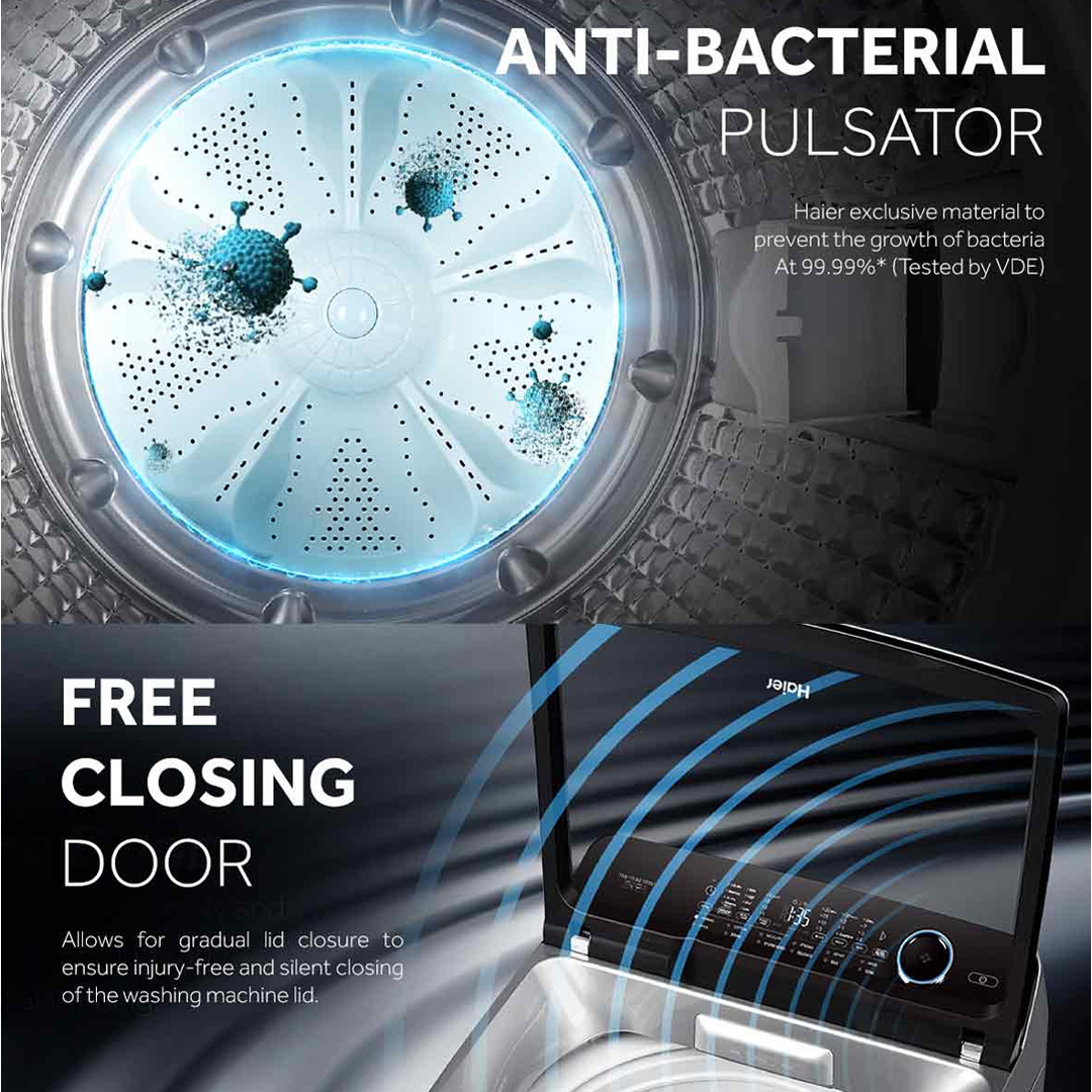 HAIER 14KG Top Load Washing Machines HWM140-826S5 | Hijab Mode | Pillow Drum | Dispenser | Glass Top Lid | ABT Pulsator | Auto Restart | Free Closing Door | Washing Machine with  2 Year Warranty