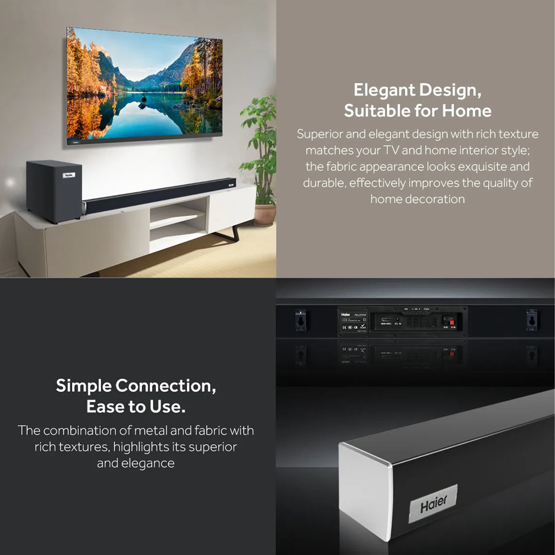 HAIER 120W Sound Bar HSD3A040B | Cinema Sound Effect | Independent Subwoofer | Easy Connection | HDMI ARC | Bluetooth |  Sound Bar with 1 Year Warranty