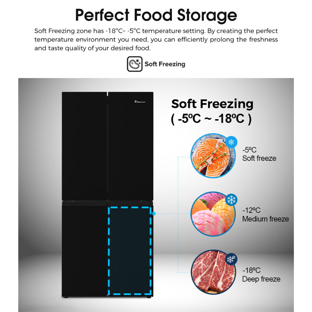 HISENSE 520L Four Doors Inverter Refrigerator RQ568N4ABU | Double Cooling | Metal-Tech Cooling | Led Lighting | Refrigerator with 3 Years Warranty