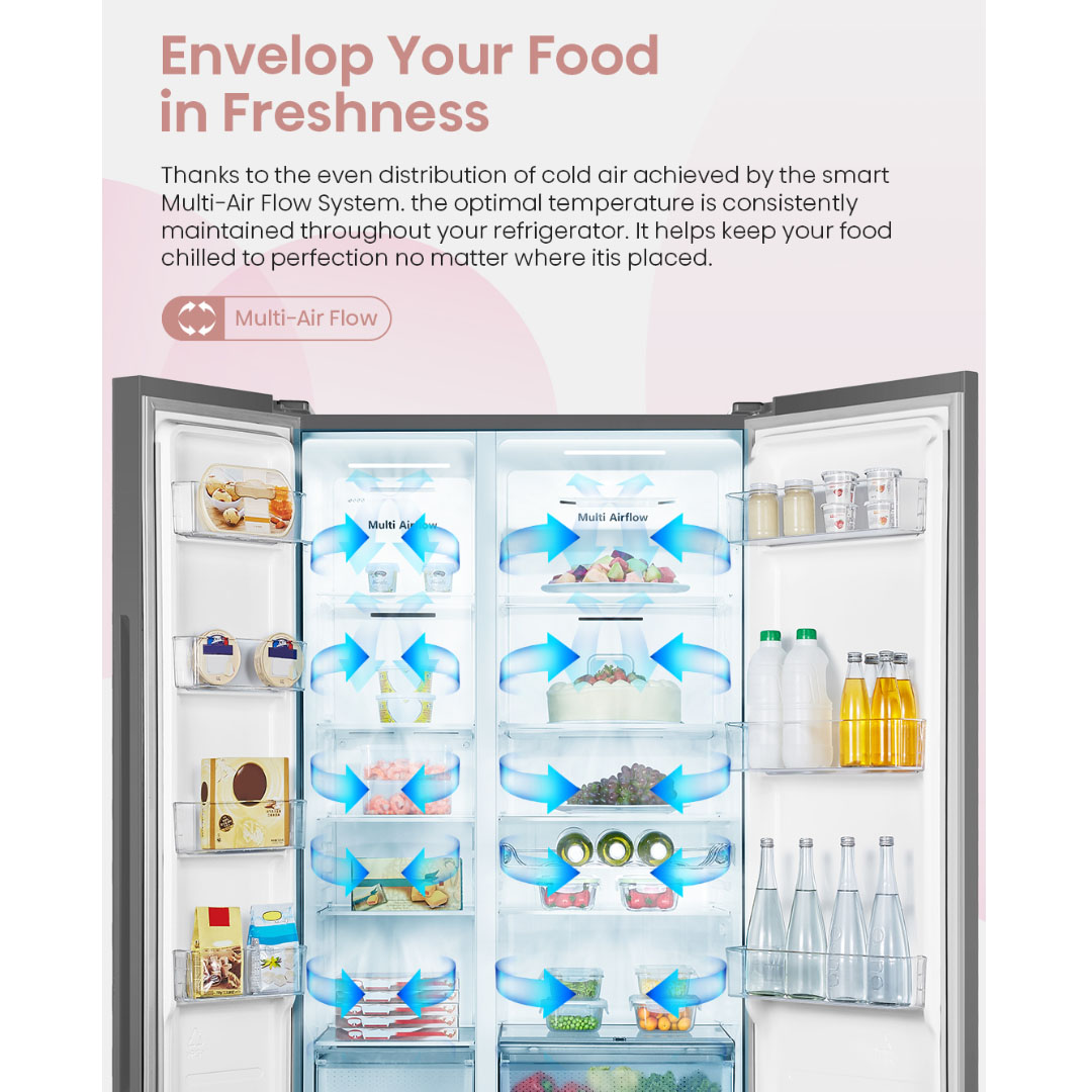 HISENSE 620L Side by Side Inverter Refrigerator RS688N4AW-PU | Deodorizing Filter | Electronic Touch Control | Led Lighting | Refrigerator with 3 Years Warranty