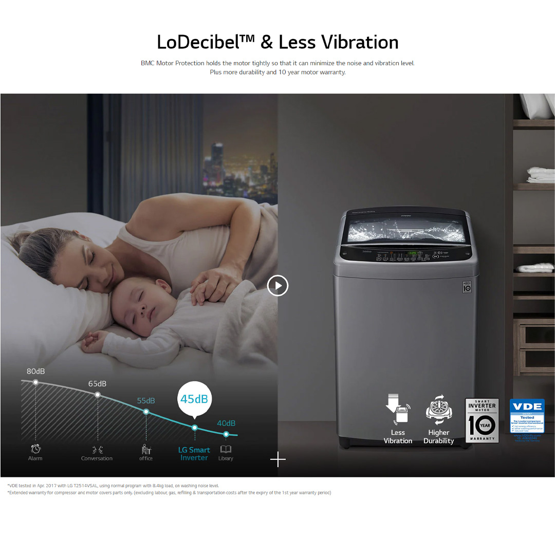LG 13KG Top Load Washer with Smart Inverter Middle T2313VSABE | TurboDrum | Smart Diagnosis | Extra Clean | Quick Wash | Energy Saving | Load Washer with 1 Year Warranty
