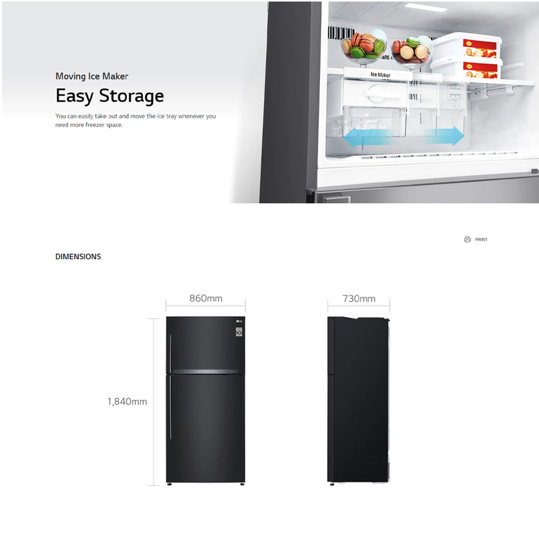 LG 602L 2 Door Top Mount Smart Inverter Refrigerator Matte GR-H802HQHM | Child Lock | Door Cooling | Smart Diagnosis | Door Alarm | Express Freeze | Ice Maker | Refrigerator with 1 Year Warranty