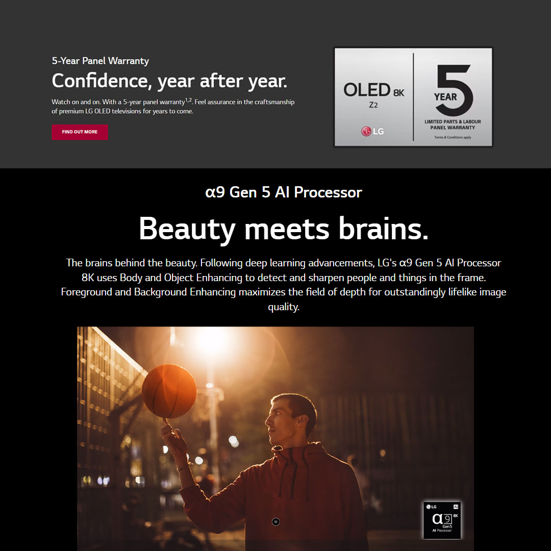 LG 88" 8K UHD Smart SELF-LIT OLED TV with AI ThinQ OLED88Z2PSA | webOS Smart TV | AI Picture Pro | Cinema HDR | 9 Modes | Google Assistant | Sport Alert | WiFi | Hotel Mode | Bluetooth 5.0 | Smart TV with 2 Year Warranty