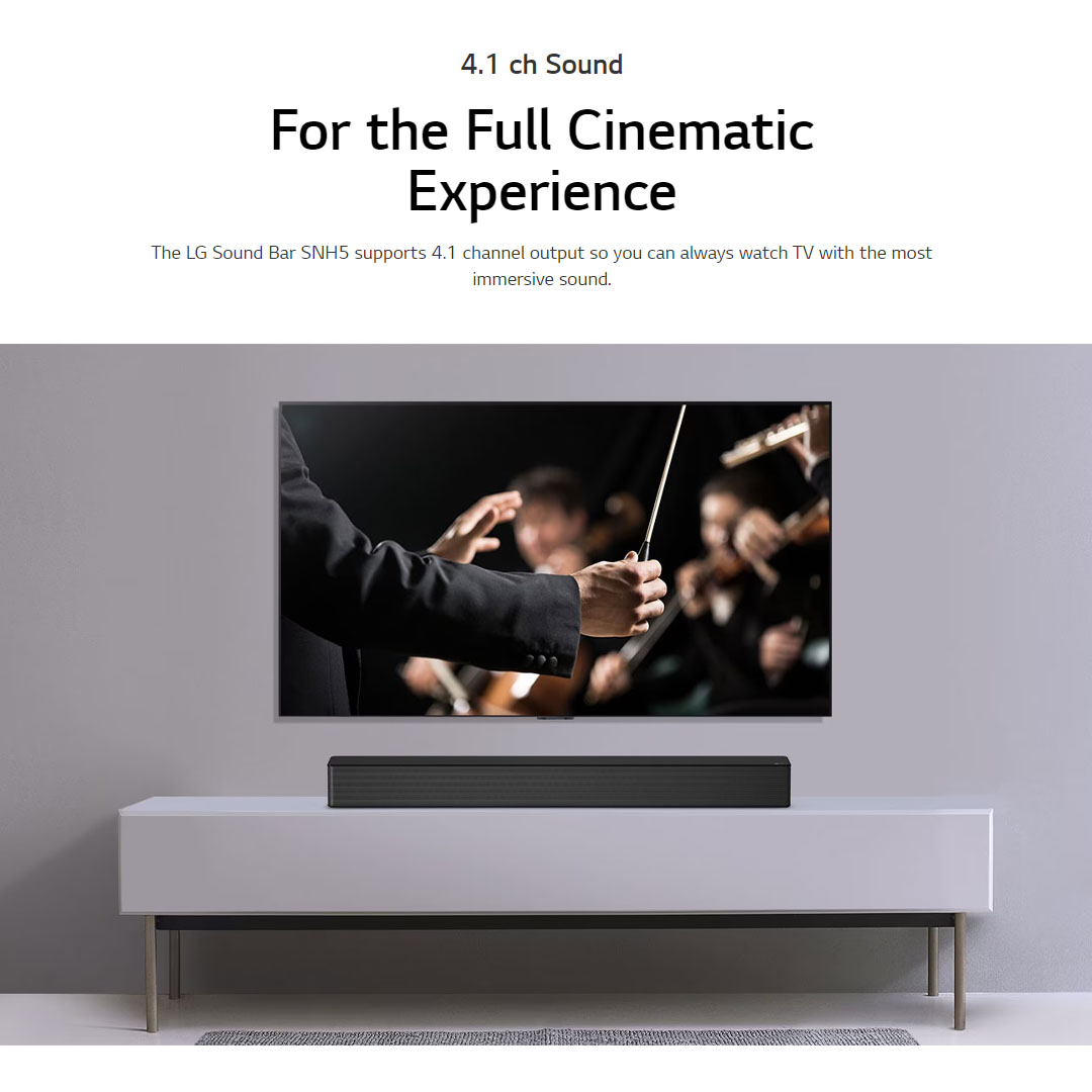 LG 600W Sound Bar with DTS Virtual X & Bluetooth Connectivity SNH5 | AI Sound Pro | TV Sound Sync | 4.1 ch | Sound Bar with 1 Year Warranty