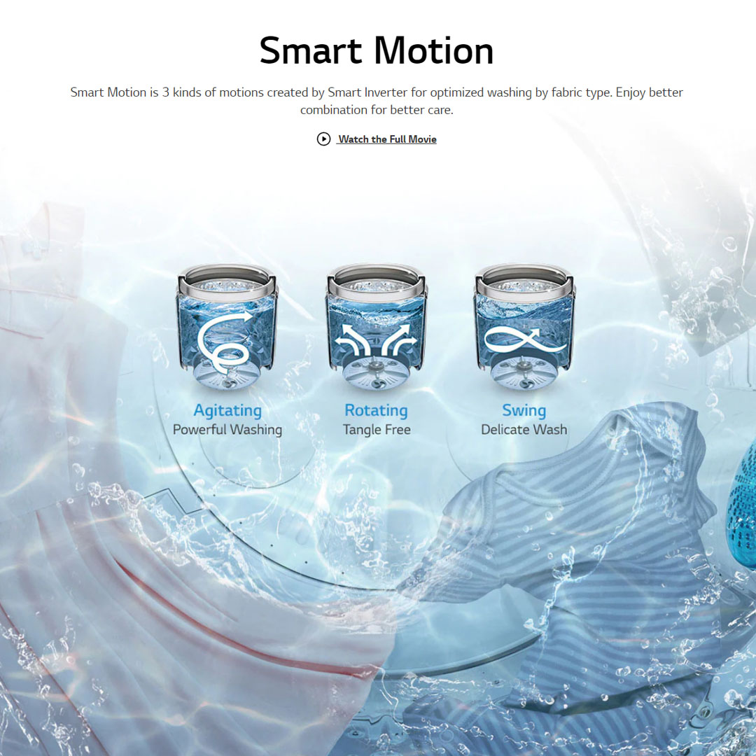 LG 8KG Top Load Smart Inverter Washing Machine T2108VS3M | Smart Motion | TurboDrum | Smart Diagnosis™ | Washing Machine with 1 Year Warranty