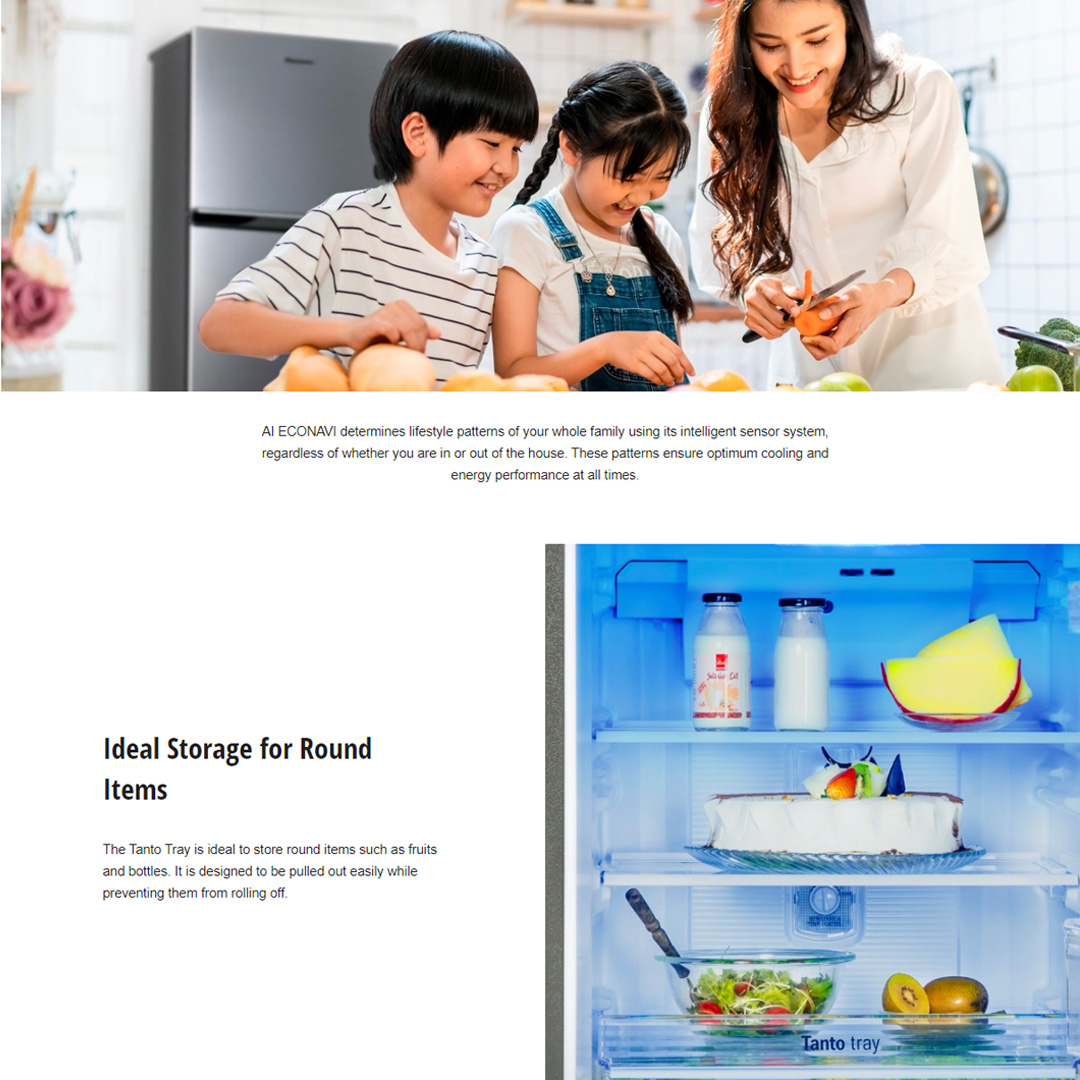 Panasonic 262L 2 Doors Top Mount Inverter Refrigerator with AI ECONAVI NR-TV261APSM | Hygienic Storage with Blue Ag | Clean Air Surrounds Your Food | Cost Saving with Optimum Cooling According to Your Lifestyle | Refrigerator with 1 Year Warranty