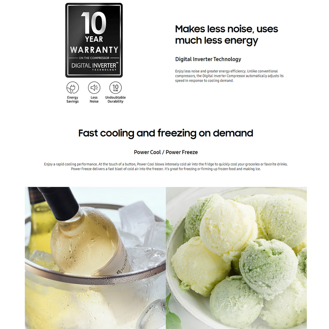 SAMSUNG 511L Multi Doors Digital Inverter Refrigerator with Twin Cooling Plus RF48A4000B4/ME | Twin Cooling Plus | Power Cool | Power Freeze | Fresh Zone | Refrigerator with 1 Year Warranty