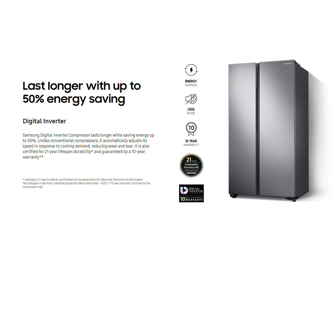 SAMSUNG 680L Side by Side Digital Inverter Refrigerator with All-around Cooling and SpaceMax RS62R5031SL/ME | Power Cool | Power Freeze | Metal Cooling | Deodorizing Filter | Refrigerator with 1 Year Warranty
