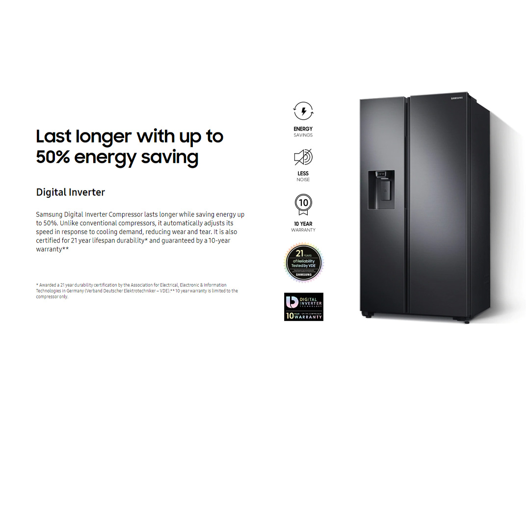 SAMSUNG 660L Side by Side Digital Inverter Refrigerator with SpaceMax RS64R5101B4/ME | Power Cool | Power Freeze | Auto Ice Maker | Deodorizing Filter | Refrigerator with 1 Year Warranty