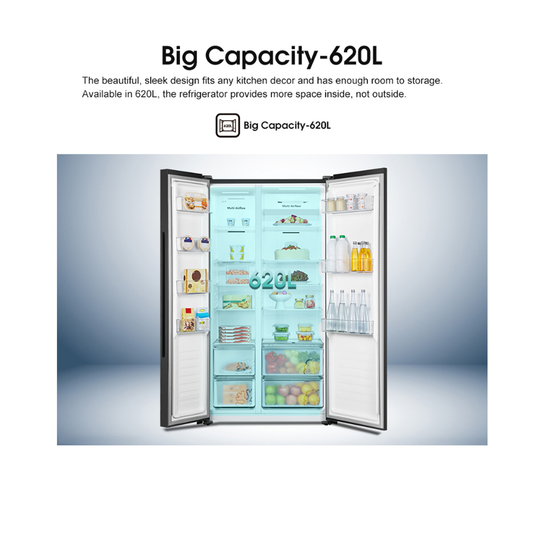 HISENSE 620L Side by Side Inverter Refrigerator RS688N4AWU | Digital Sensor | Double Cooling | Deodorizing Filter | Electronic Touch Control | Multi-Air Flow | Refrigerator with 3 Year Warranty