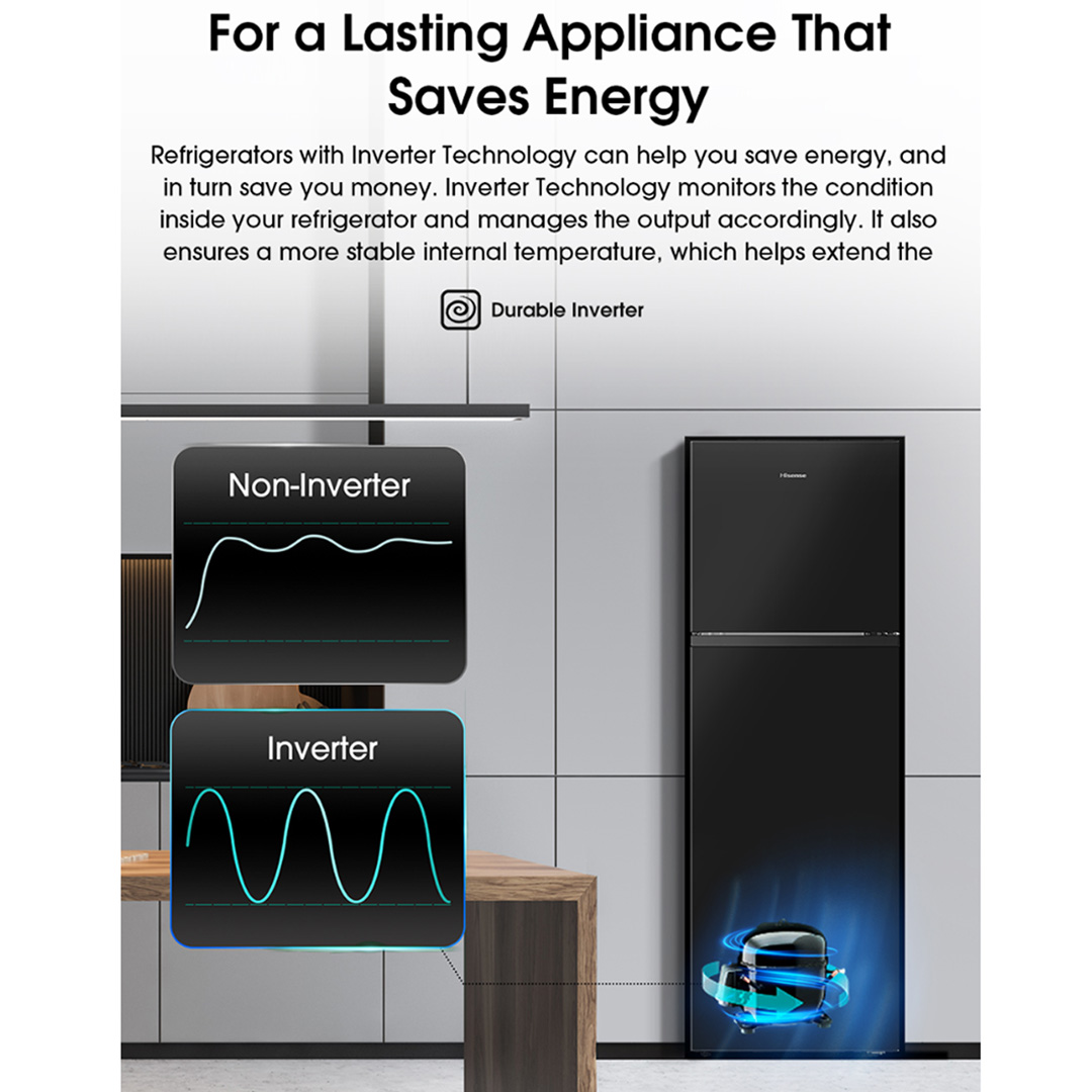 HISENSE 320L 2 Doors Top Mount Durable Inverter Refrigerator RT328N4ABN | Multi Air Flow | Deodorizing Filter | Durable Inverter | LED Lighting | Fresh Zone | Refrigerator with 3 Year Warranty