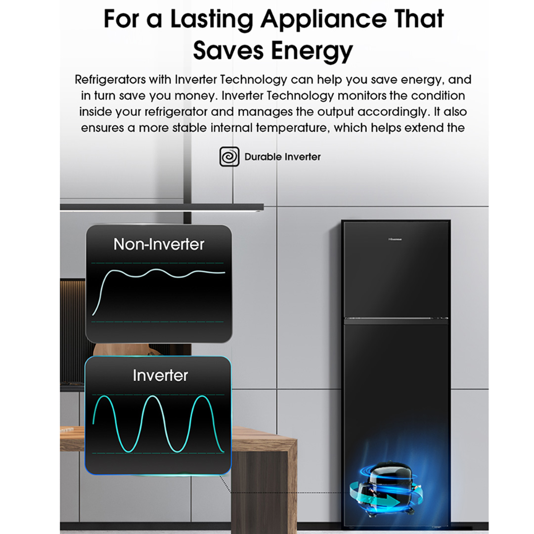 HISENSE 420L 2 Doors Top Mount Durable Inverter Refrigerator RT439N4ABN | Multi Air Flow | Deodorizing Filter | Moisture Fresh Crisper | Durable Inverter | LED Lighting | Fresh Zone | Refrigerator with 3 Year Warranty