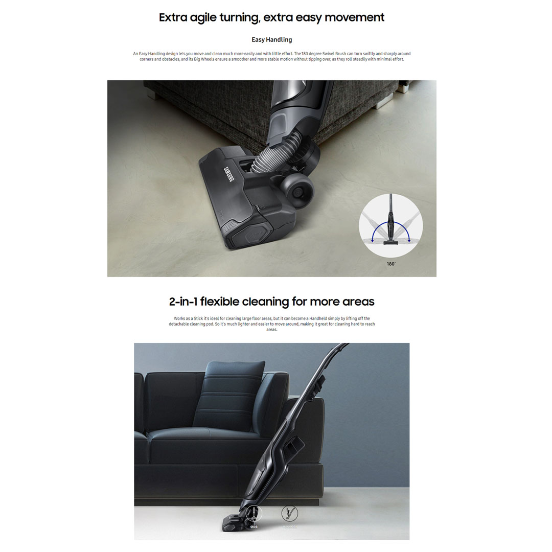 SAMSUNG 120W Vacuum Cleaner Stick VS60M6015KG/ME / VS60M6015KP/ME | POWERstick Essential with EZClean Technology | Vacuum Cleaner with 2 Year Warranty