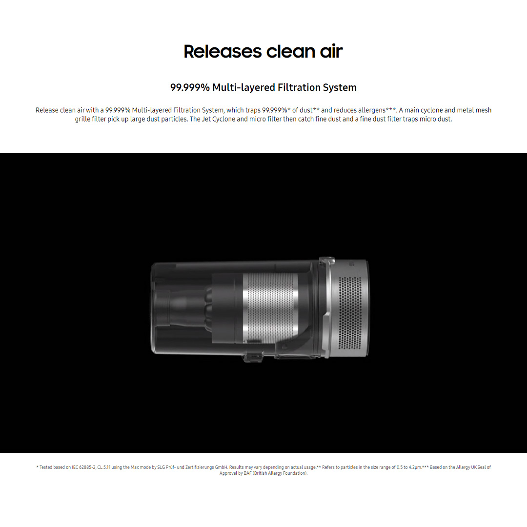 SAMSUNG 200W Jet 75 Premium Cordless Vacuum Cleaner Stick VS20T7538T7/ME | Multi-layered Filtration System | Strong Suction Power | Long-lasting Battery | Stick Vacuums with 2 Years Warranty