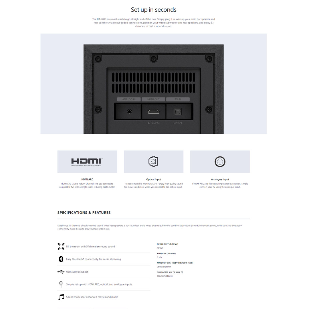 SONY 400W Home Cinema Soundbar System HT-S20R Digital Amplifie