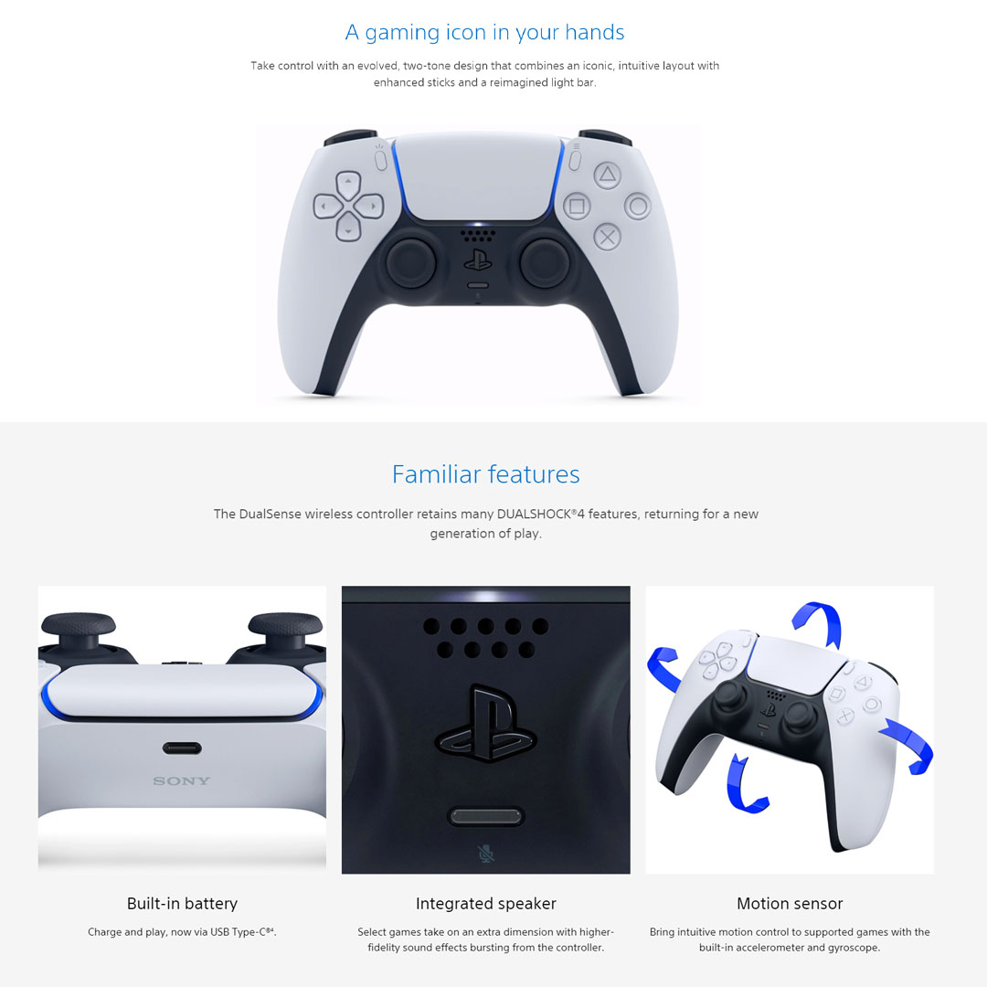 SONY Dualsense Wireless Controller | 2-Point Touch Pad | USB Type-C | Bluetooth 5.1 | Accelerometer | Gyroscope | Controller with 1 Year Warranty
