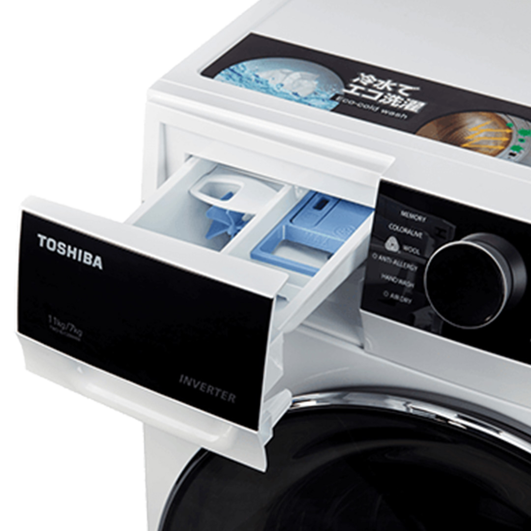 TOSHIBA 11KG/7KG Front Load THE GREATWAVES Real Inverter Washer Dryer TWD-BJ120M4M | 12 minutes Quick Wash  CycloneMix™ | Washer Dryer with 2 Year General & 10 Year Motor Warranty