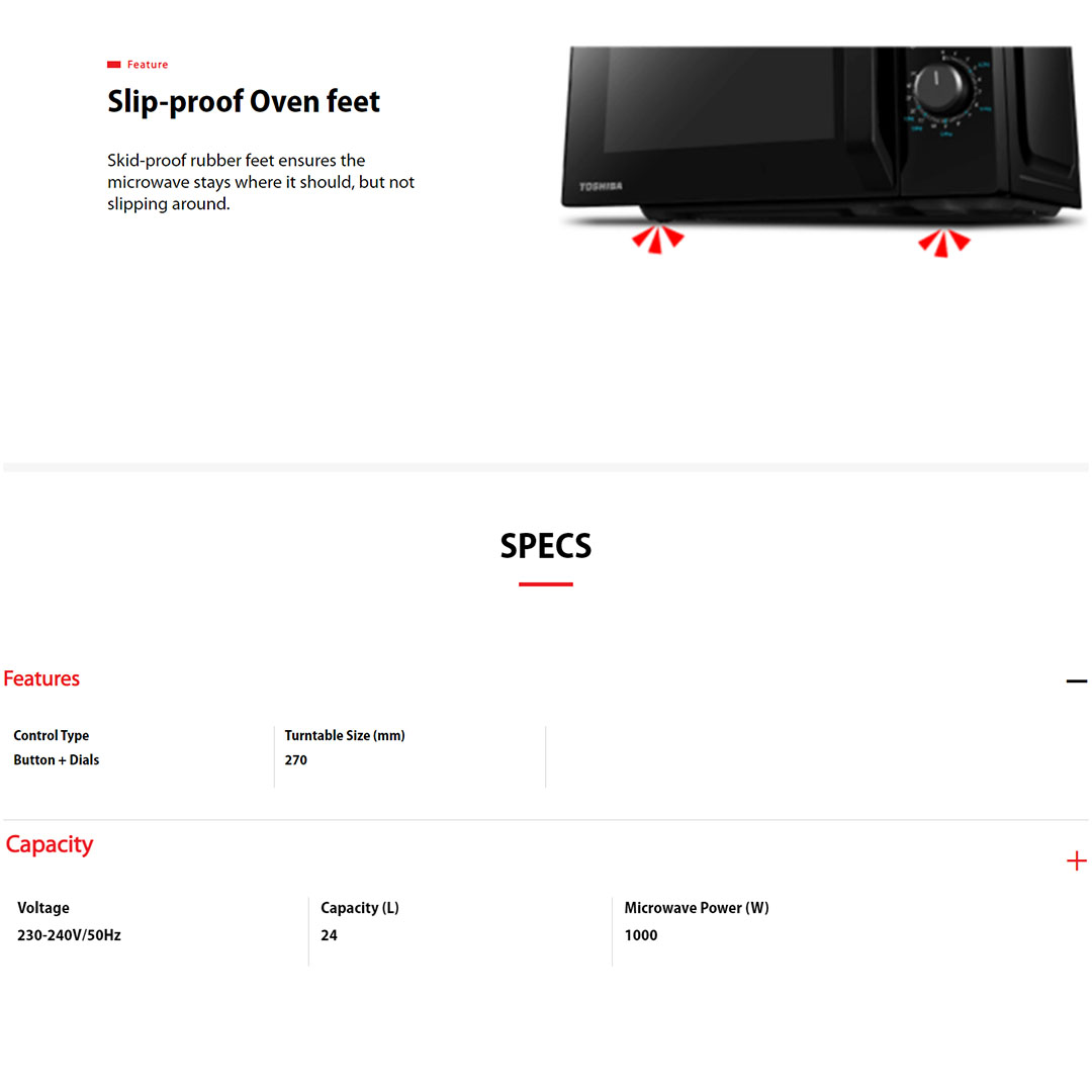 TOSHIBA 24L Microwave Oven MW2-AG24PF(BK) | Microwave & Grill Cooking | Weight & Time Defrost | Microwave Oven with 1 Year Warranty