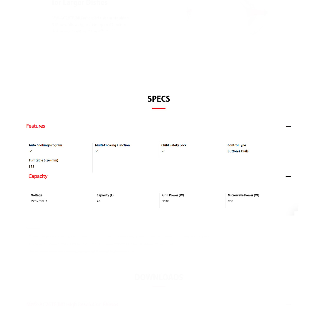 TOSHIBA 26L Microwave Oven with Convection Function MW2-AC26TF(BK) | Auto Cooking Program | Multi-Cooking Function | Child Safety Lock | Easy To Clean | Microwave with 1 Year Warranty