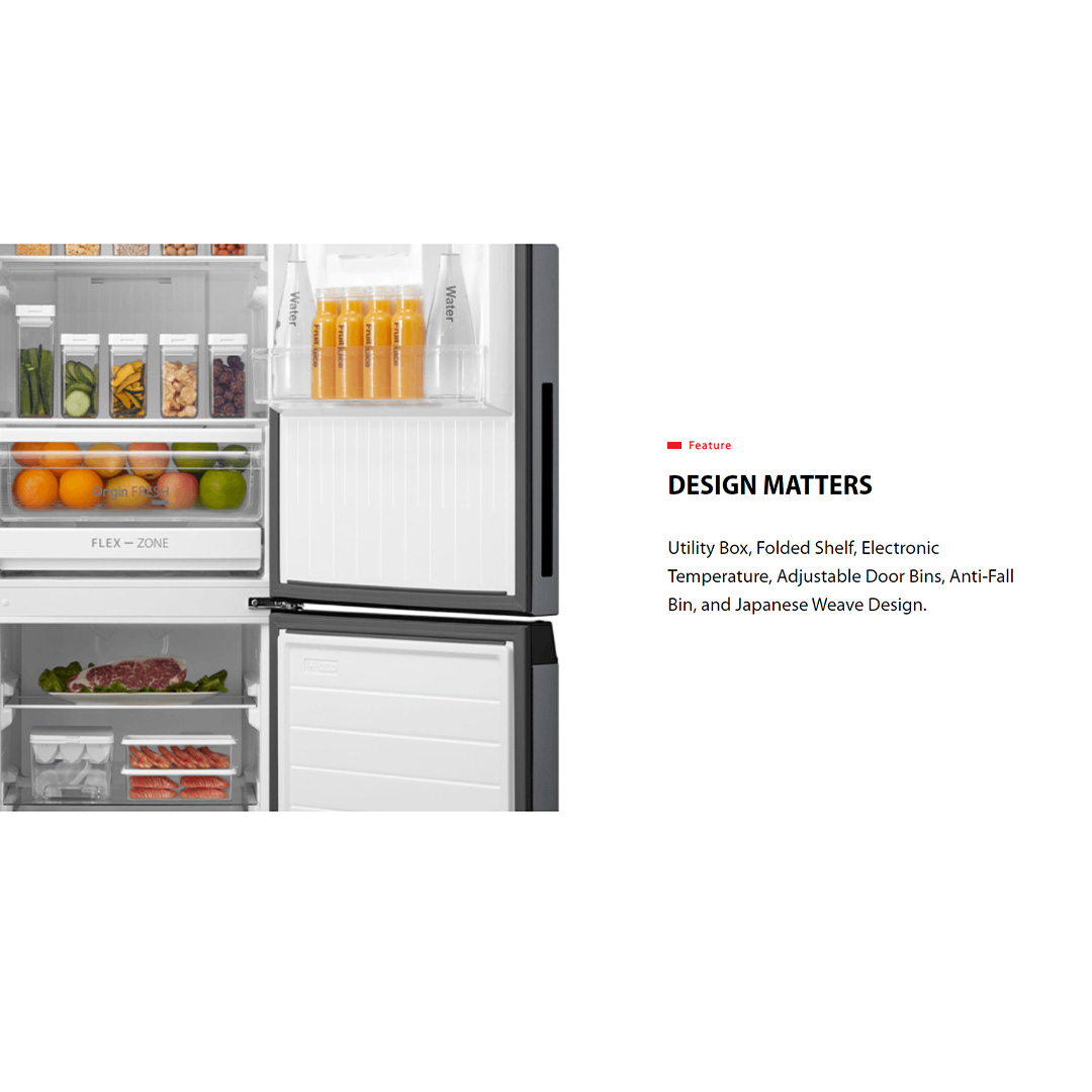 TOSHIBA 380L 2 Doors Bottom Mount Origin Inverter Refrigerator GR-RB405WE-PMY(06) | Water Dispenser | Folded Shelf | Electronic Control | Mega Ice | Refrigerator with 1 Year Warranty