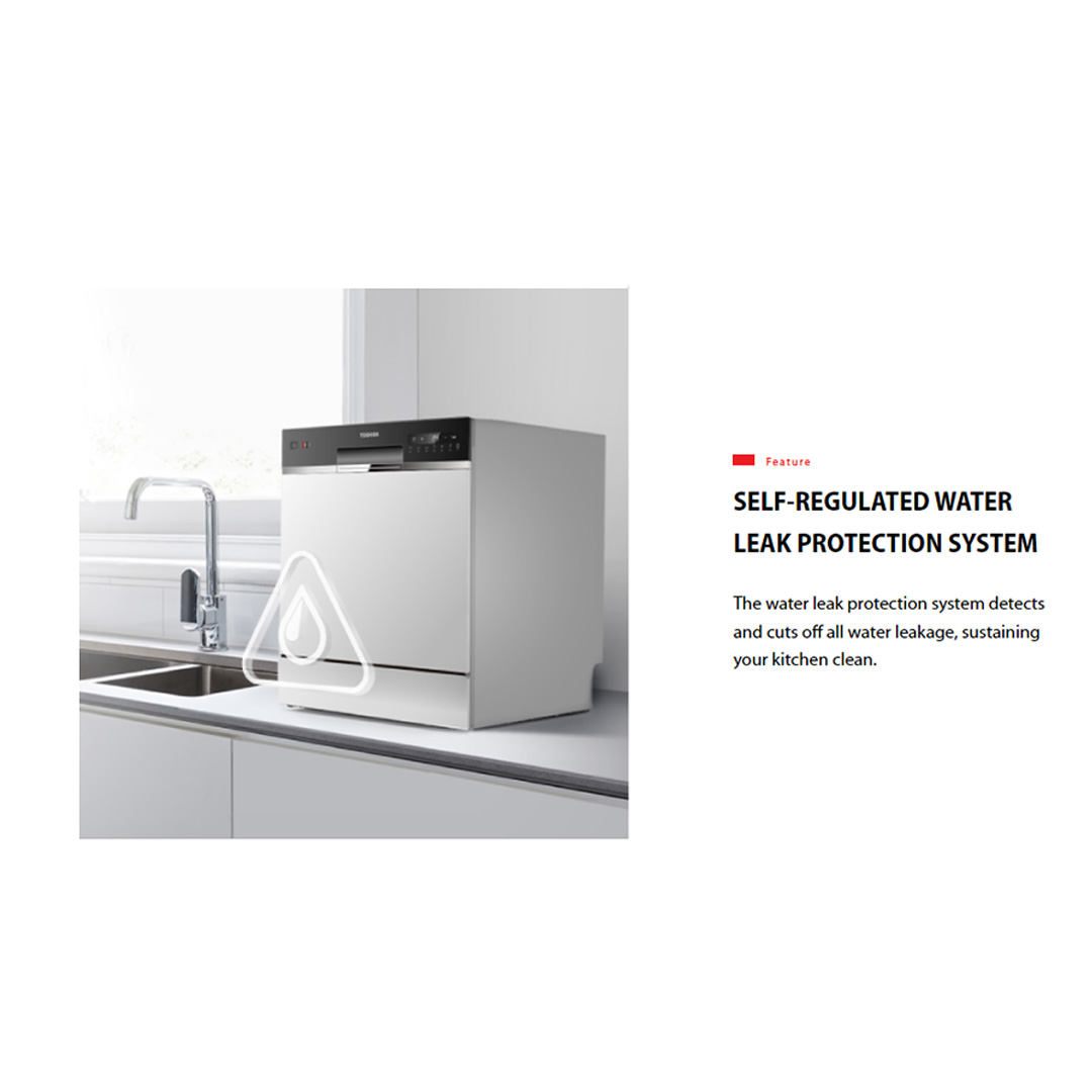 TOSHIBA 8 Place Setting Standing Dishwasher DW-08T1(S)-MY | Self Cleaning For Easy Maintenance | LED Display Panel | Standing Dishwasher with 1 Year Warranty