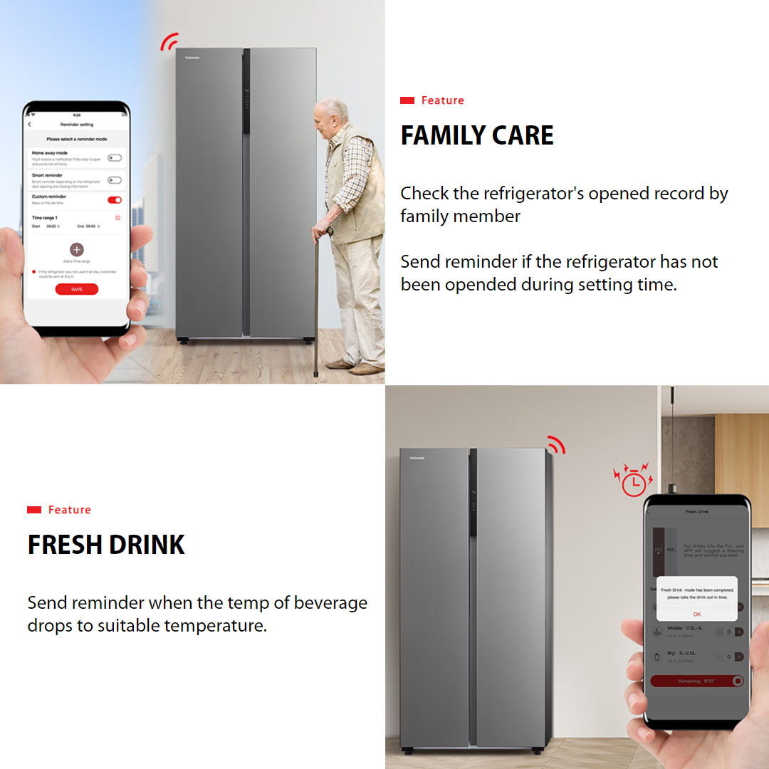 TOSHIBA 530L Side by Side Dual Inverter Refrigerator GR-RS600WI-PMY(37) | TSmartLife Smart Control | Smart Temperature Control | Seven-Layer Air Supply | Refrigerators With 1 Year Warranty