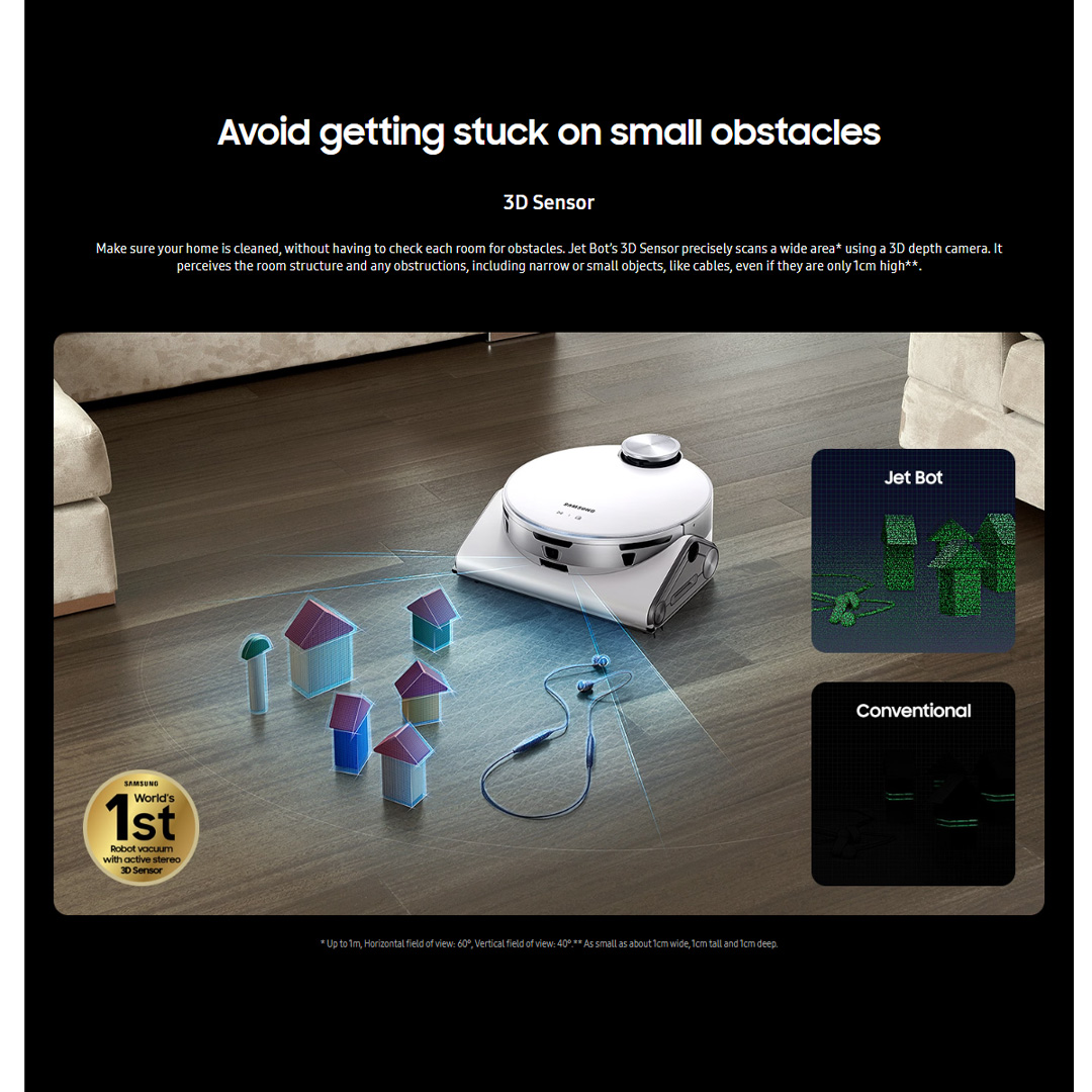 SAMSUNG 170W Jet Bot AI + Vacuum Cleaner VR50T95735W/ME | Jet AI Object Recognition | Clean Station | Powerful Cleaning | Vacuum with 1 Year Warranty