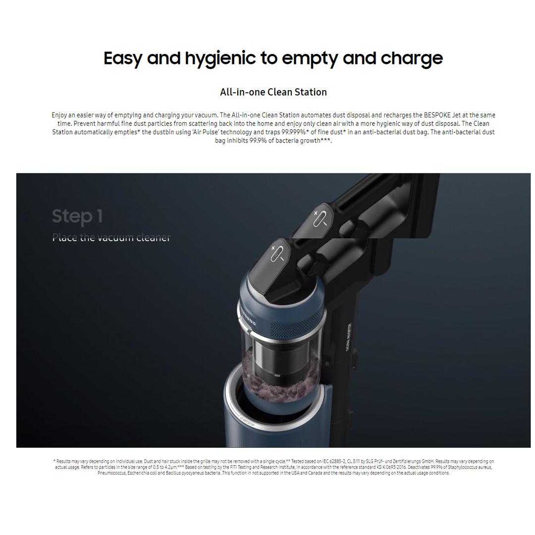 SAMSUNG 580W Bespoke Jet Cordless Vacuum Cleaner VS20A958F3B/ME | HexaJet Motor™ | Jet Cyclone | Removable and Longer-lasting Battery | Vacuum with 1 Year Warranty