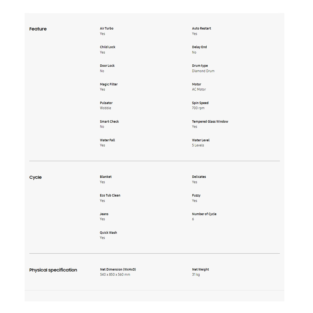 SAMSUNG 7.5KG Top Load Washing Machine with Magic Filter WA75H4200SW/FQ  | Diamond Drum | Air Turbo | Auto Restart | Ac Motor | Washing Machine With 1 Year Warranty