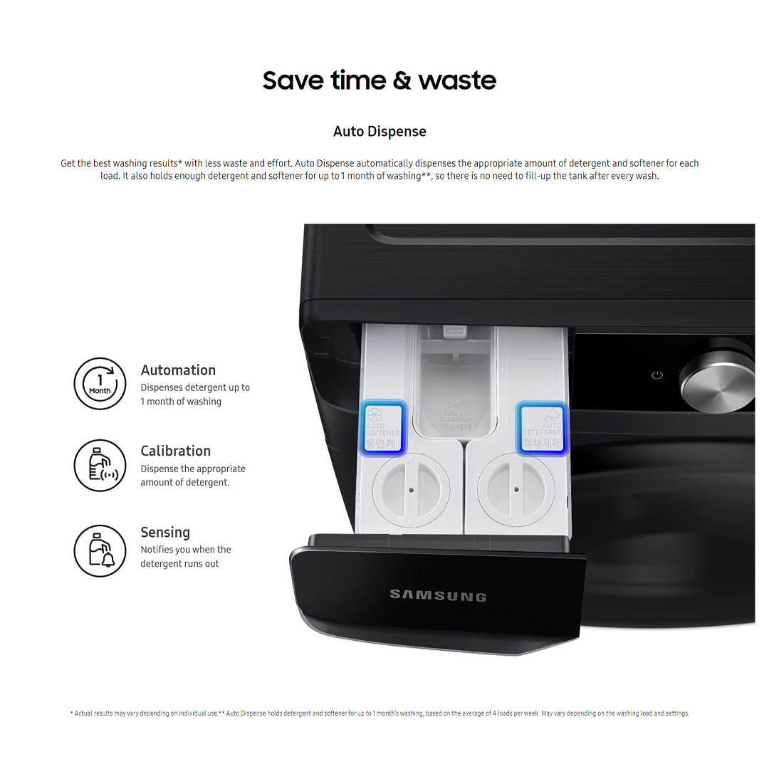 SAMSUNG 19KG/11KG Digital Inverter Front Load Washer Dryer with AI Ecobubble WD19T6500GW/FQ | AI Wash | AI Control | Auto Dispense | Eco Bubble™ | Hygiene Steam | Washer Dryer with 1 Year Warranty