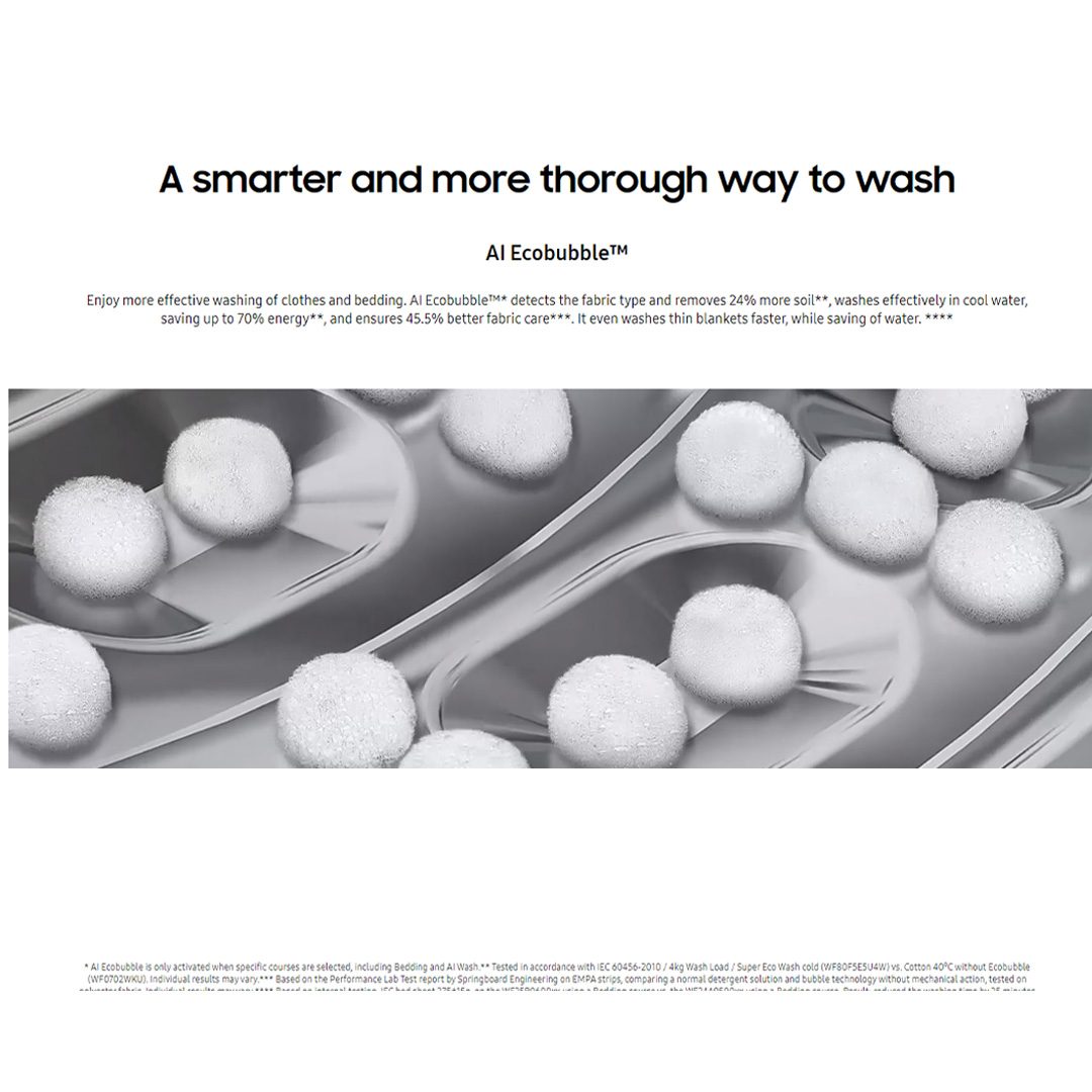 SAMSUNG 24KG BESPOKE Front Load Washer with AI Wash WF24B9600KV/FQ | AI Wash | AI Control | Auto Open Door | AI Eco Bubble™ | Hygiene Steam | Washer with 1 Year Warranty