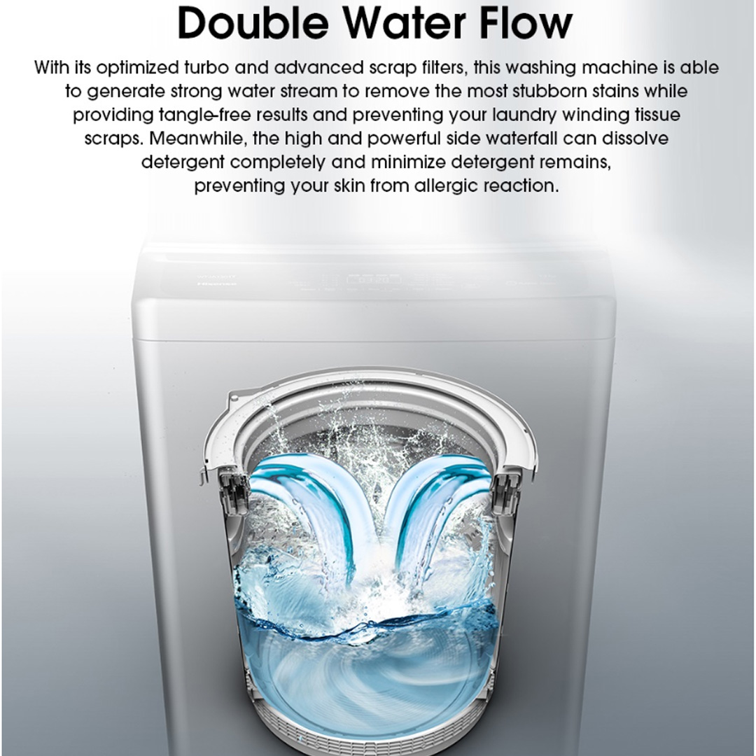 HISENSE 13KG Top Load Washing Machine with HIJAB Mode WTJA1301T | Double Magic Filter | Tub Clean | Delicates | Auto Balance | Air Dry | Pearl Drum | Wide Voltage | Blubble Clean | Extra Soft | Double Magic Filter | Washing Machine with 2 Year Warranty