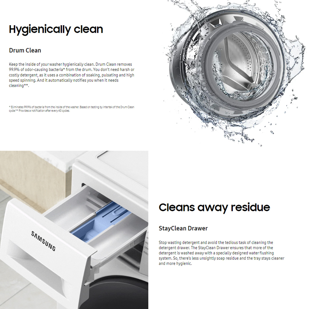 SAMSUNG 8.5KG Front Load Digital Inverter Washing Machine with Hygiene Steam WW85T4040CE/FQ | Drum Clean | StayClean Drawer | Child Lock | Door Lock | Washing Machine with 1 Year Warranty