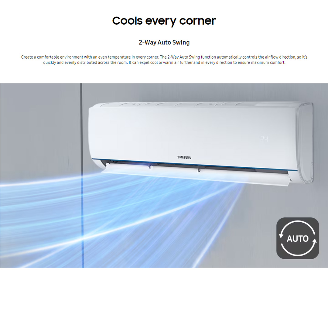 SAMSUNG 2.5HP R32 S-Essential Non-Inverter Wall Mount Air Conditioner AR24TGHQABUNME/AR24TGHQABUXME | S-Essential | HD Filter | Fast Cooling | DuraFin+ | Energy Saving | Auto Swing | Air Conditioner with 1 Year Warranty
