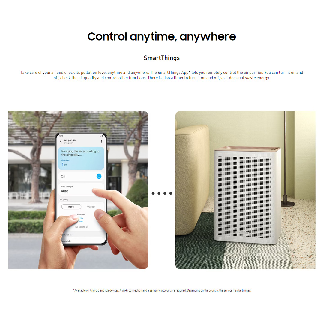 SAMSUNG 40m²/min Smart Air Purifier AX32BG3100GBME | Sleep Mode | Compact Design | Auto Mode | SmartThings | Easy to Maintain | Air Purifier with with 1 Year Warranty