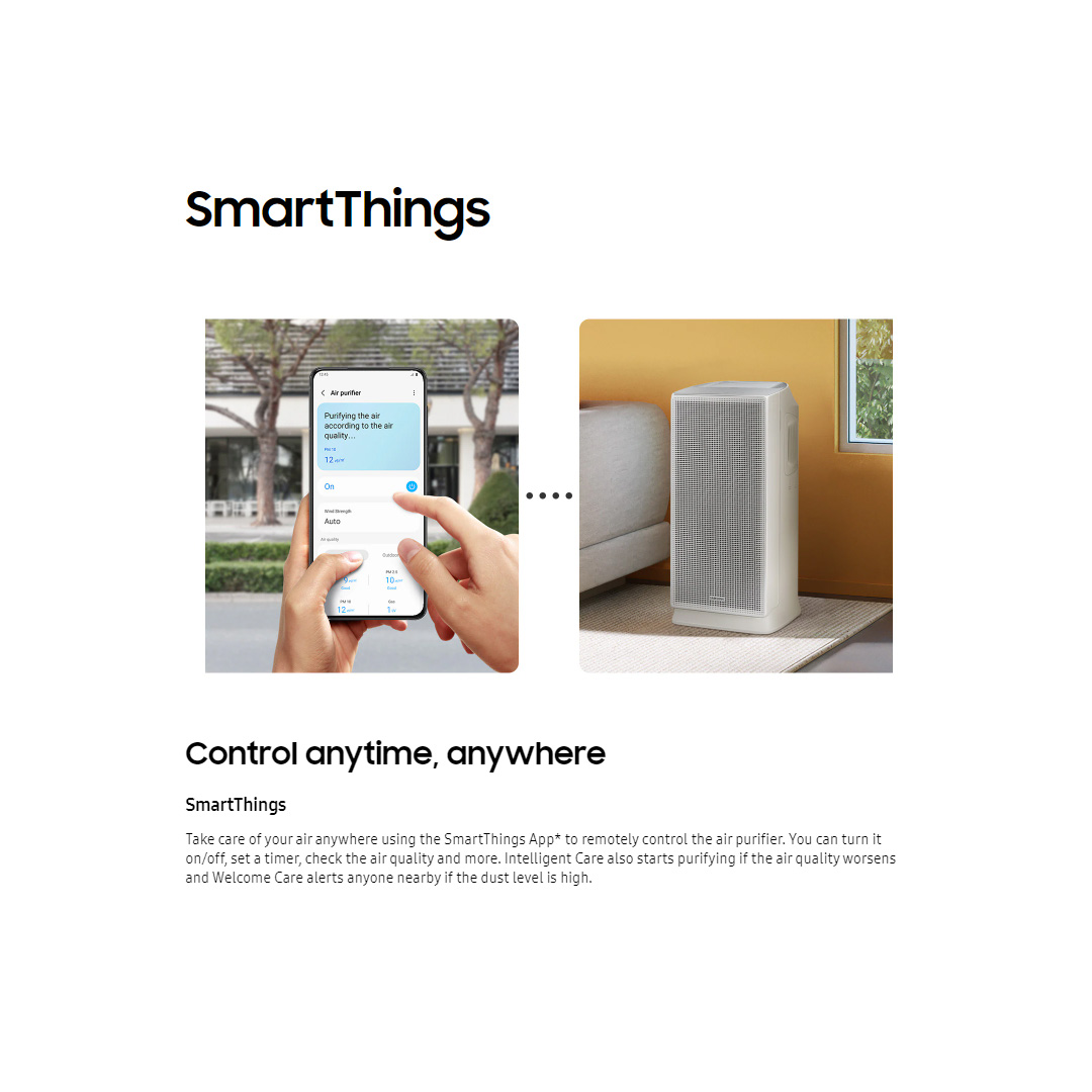 SAMSUNG 60m²/min Smart Air Purifier  AX46BG5000GSME | Removes Ultrafine Dust | Reduces Bacteria | Pure Air Everywhere | SmartThings | Easy to Maintain | Air Purifier with with 1 Year Warranty