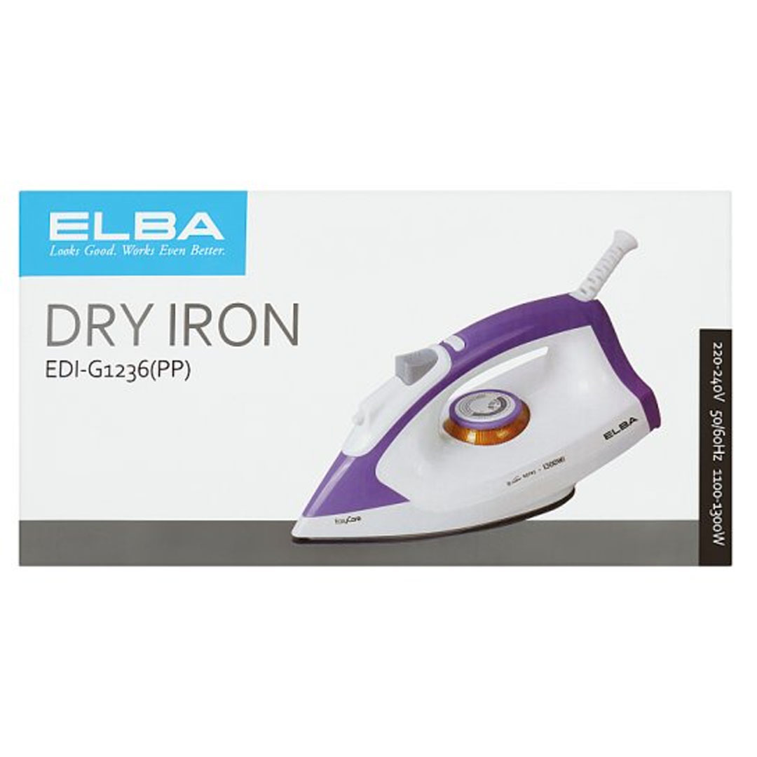 ELBA 1300W Dry Iron EDI-G1236(PP) | With Spray Function | Non Stick Coating Soleplate | Adjustable Temperature Control Dial | Overheat Safety Protection | Iron with 1 Year Warranty