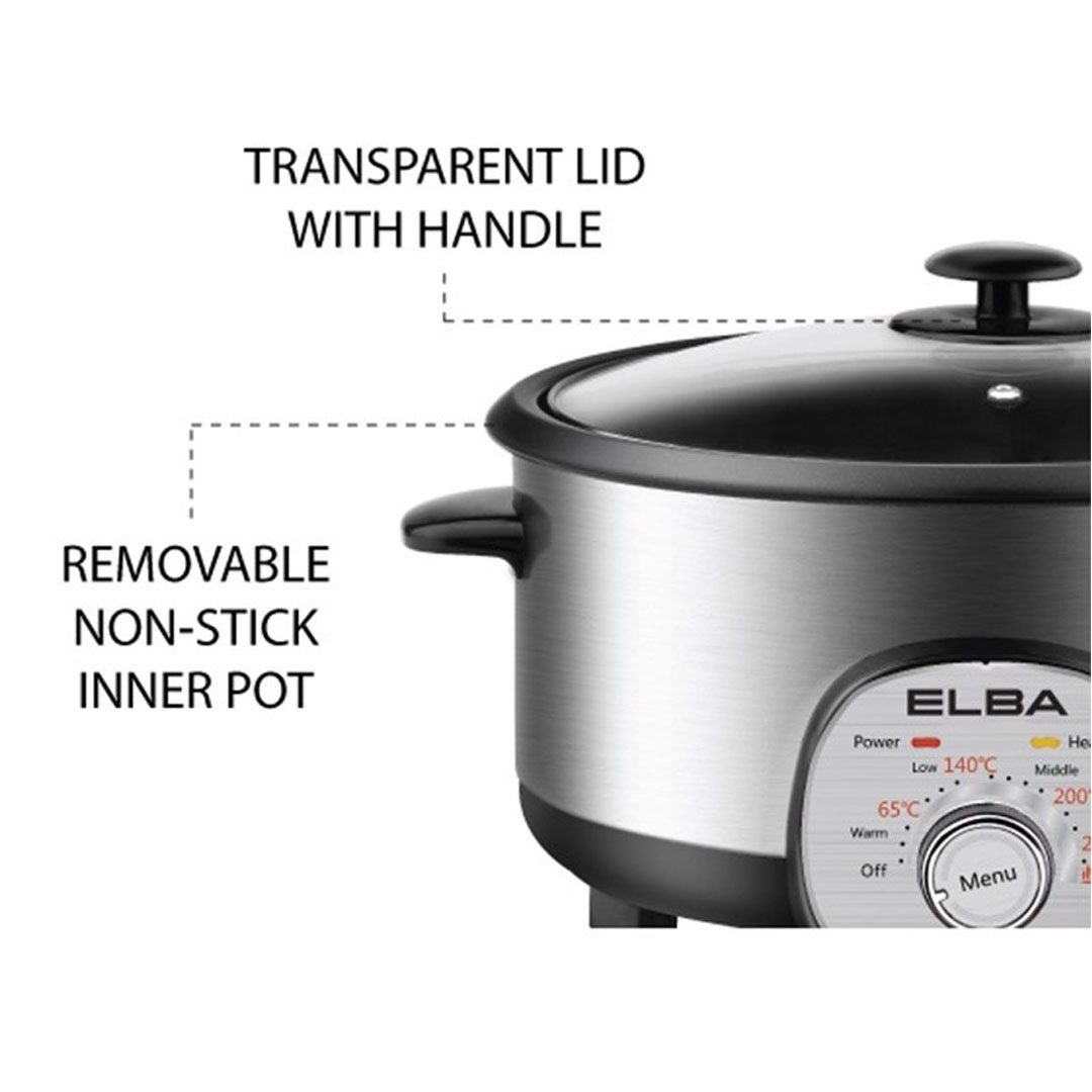 ELBA 5L Multi Cooker EMC-K5010(SS) | 6-in-1 Cooking Function | Power : 1,500W | Comes with Steam Tray | Removable Non-stick Inner Pot | Multi Cooker with 1 Year Warranty