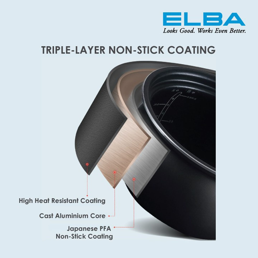 ELBA 2L Microcomputer Rice Cooker ERC-K2050D(BK) | With Low Sugar Rice Cooking Function | Smart Touch Control Panel | 24 Hours Preset Timer | Multi-functional Intelligent Menu | Rice Cooker with 1 Year Warranty