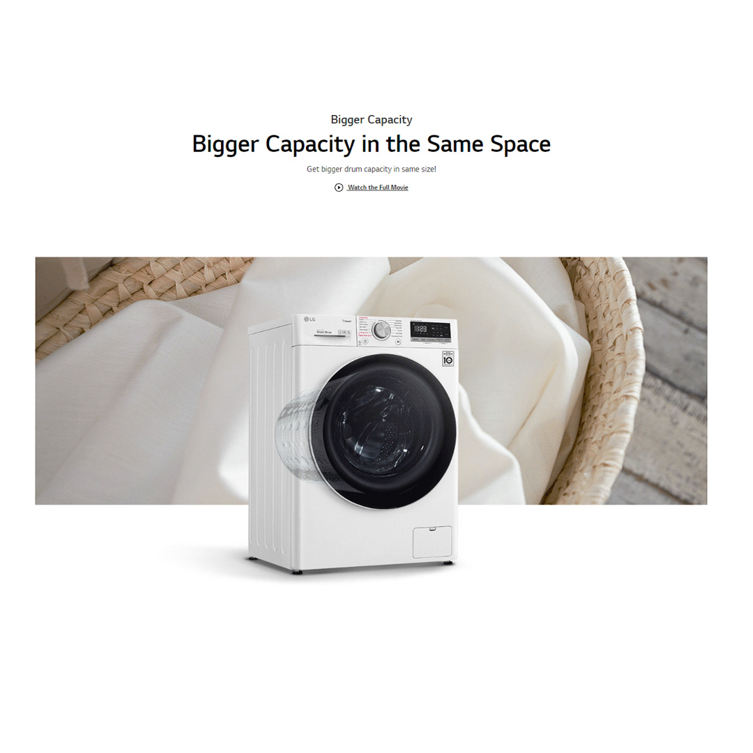 LG 9KG/5KG Front Load Washer Dryer with AI Direct Drive FV1209D4W  | 6 Motion | Smart Diagnosis | Easy Care | Cotton+ | Rinse+Spin | Quick 30 | Load Washer with 1 Year Warranty