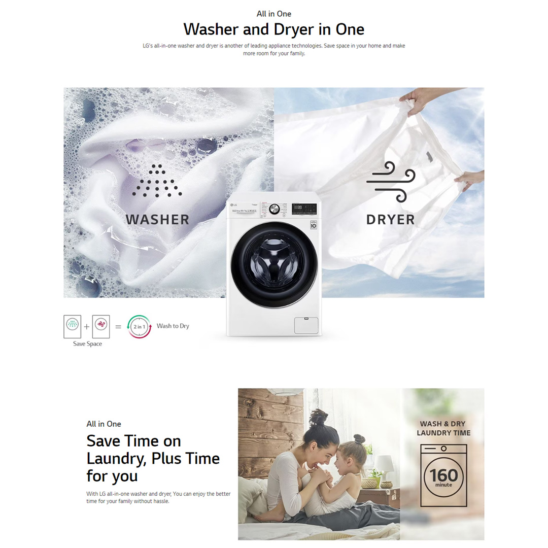 LG 10KG/6KG Front Load Washer Dryer with AI Direct Drive  FV1410H3P | Steam™ | TurboWash™ | 360 Full Stainless Lifter | Washer Dryer with 1 Year Warranty