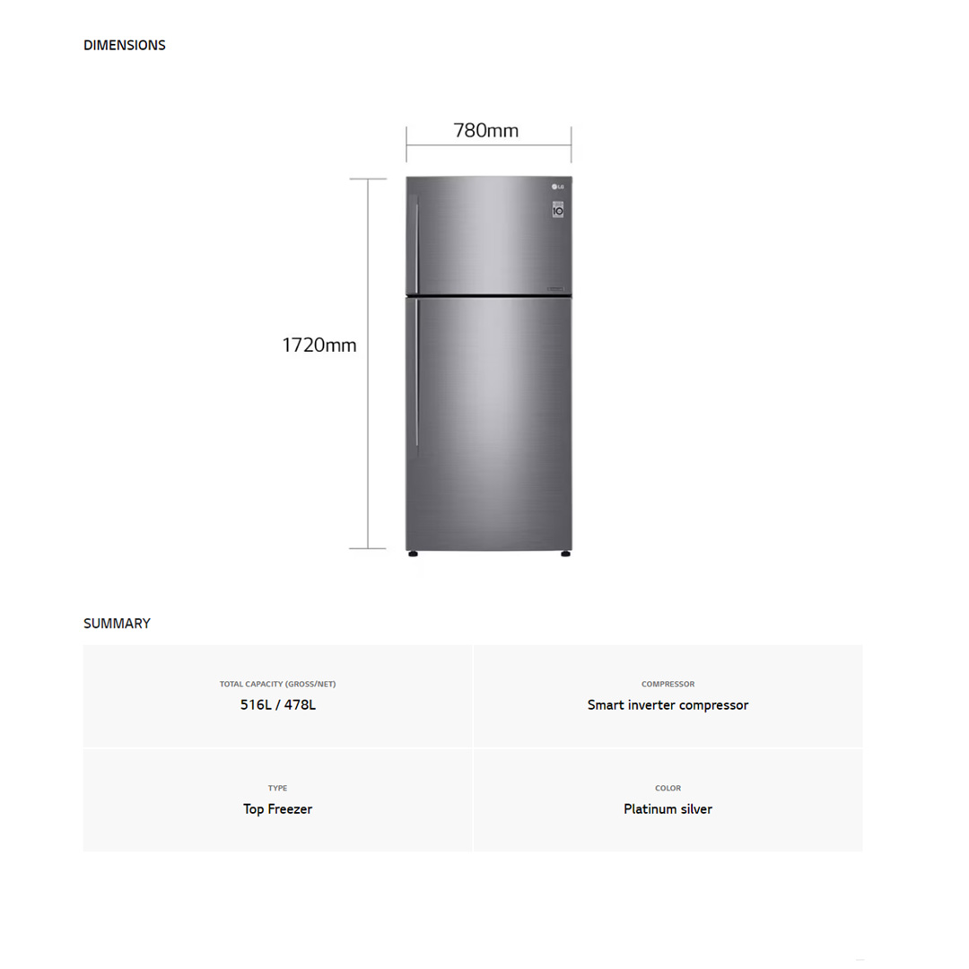 LG 516L 2 Doors Top Mount Smart Inverter Refrigerator GN-C602HLCM | Multi Air Flow | Moving Ice Tray | Smart Diagnosis | Refrigerator with 1 Year Warranty