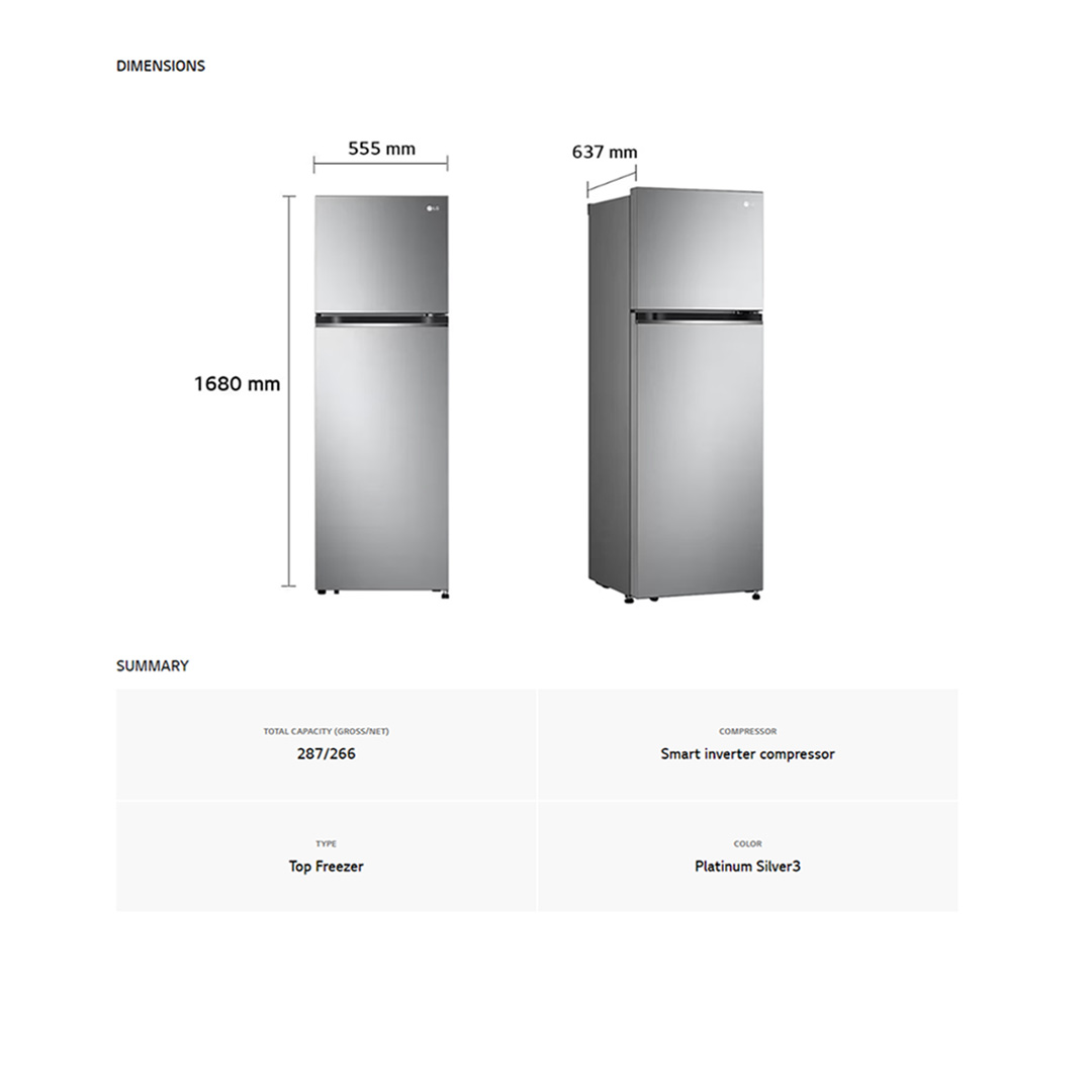 LG 287L 2 Doors Top Mount Smart Inverter Refrigerator GV-B262PLGB | Humidity Controller | Moist Balance Crisper | Smart Diagnosis | Refrigerator with 1 Year Warranty