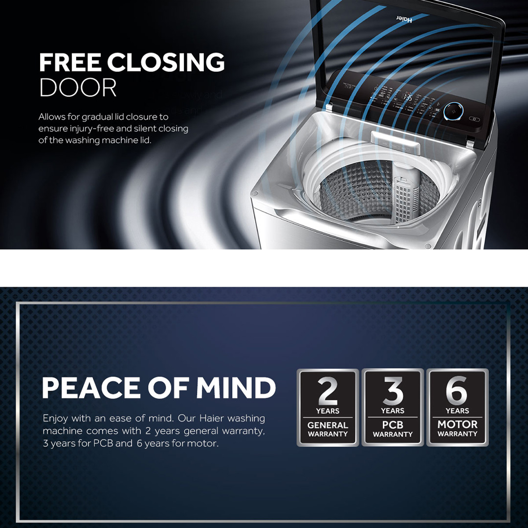 HAIER 10KG/12KG Top Load Washing Machine HWM100-1678ES5/HWM120-1678ES5 | Hijab Mode | Pillow Drum | Rear Control | Dispenser | ABT Pulsator | Auto Restart  | Washing Machine with 2 Year Warranty