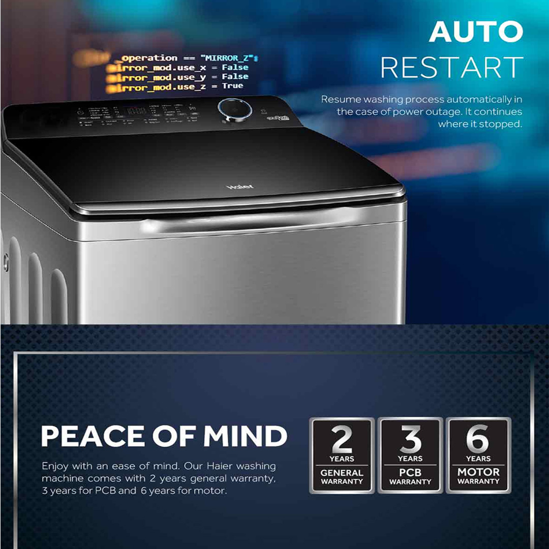 HAIER 14KG Top Load Washing Machines HWM140-826S5 | Hijab Mode | Pillow Drum | Dispenser | Glass Top Lid | ABT Pulsator | Auto Restart | Free Closing Door | Washing Machine with  2 Year Warranty