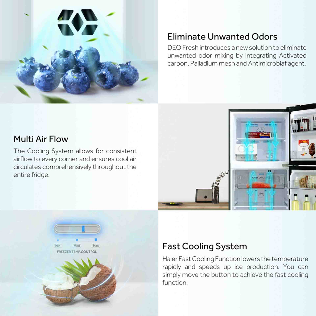 HAIER 458L 2 Doors Top Mount Twin Inverter Refrigerator HRF-458IHM | Chiller Box | Multi Air Flow | No Frost | Egg Tray | Door Pocket | Twist Ice Maker | DEO Fresh | Refrigerator with 2 Year Warranty