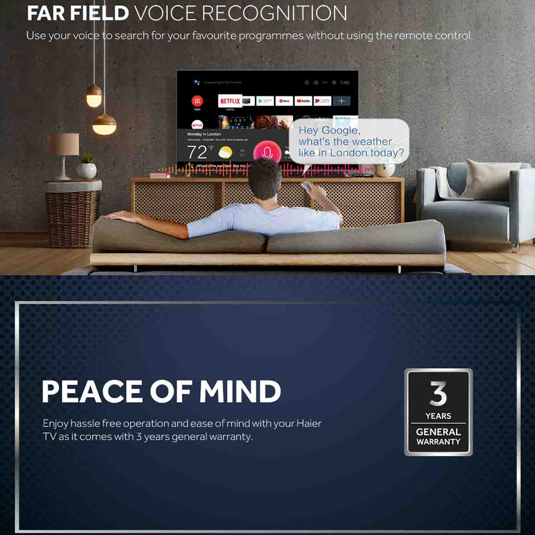 HAIER 55"/65" 4K UHD Android HQLED TV H55S6UG PRO/H65S6UG PRO | Front Built-In Speaker | HQLED | Wide Color Gamut | Android 11 | Chromecast | Google Assistant | HDMI | USB | Android TV with 3 Year Warranty