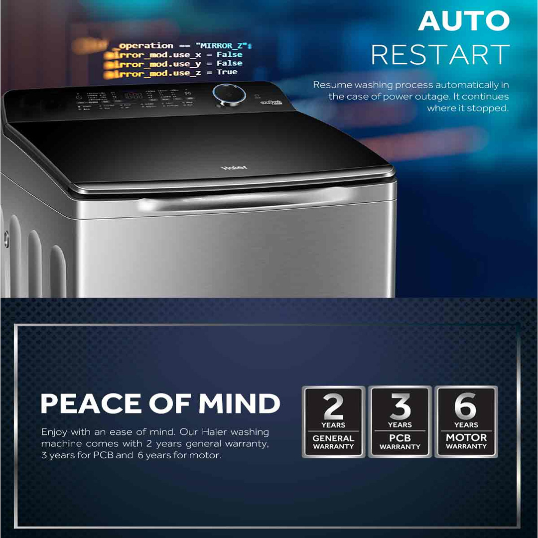 HAIER 7KG Top Load Washing Machine HWM70-1269S5 | Pillow Drum | Dispenser | Tub Dry | Quick Wash | Auto Restart |  Washing Machine with 2 Year Warranty